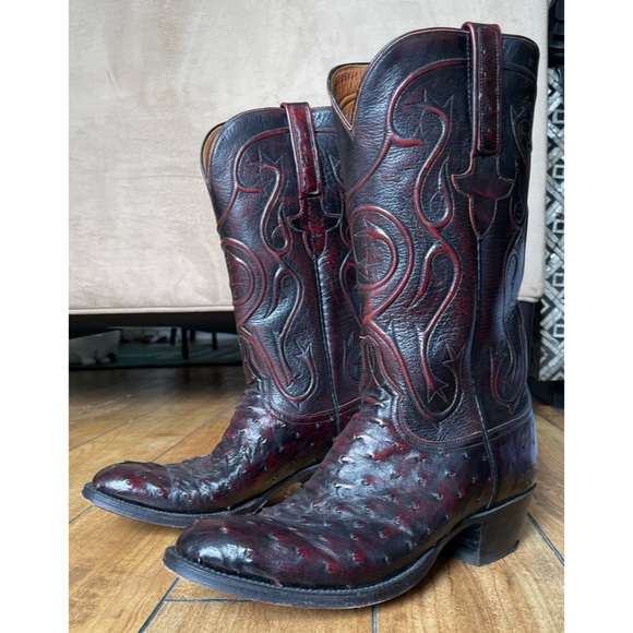 Black Cherry Ostrich Cowboy Boots J-Toe
